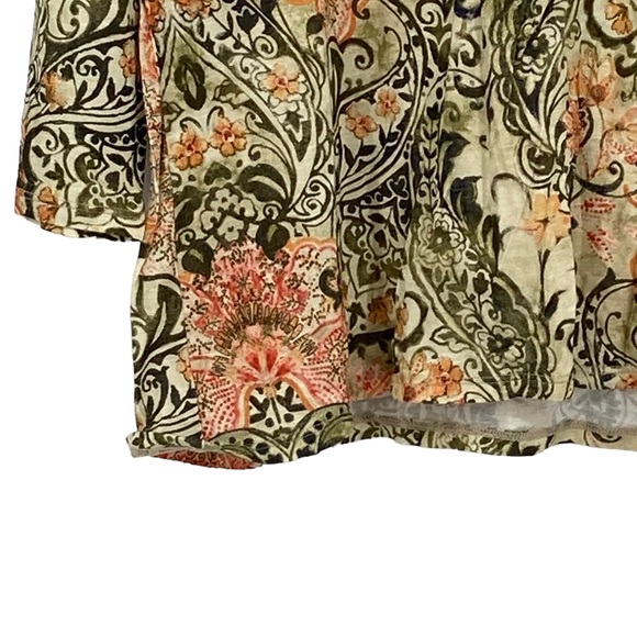 Chico’s Size 2 Regular Size 12 Long Sleeve Rayon Green/Orange Cream Top - Picture 6 of 11